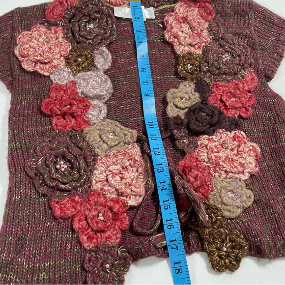 Gorgeous Floral Crochet Knit Cardigan Sweater Vest Boho Feminine Large - Picture 12 of 13